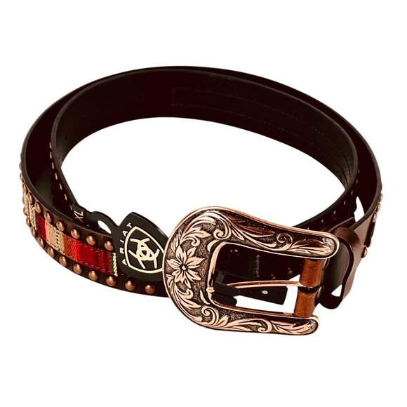 ARIAT Women's Serape Center Copper Stud Edge Western Leather Belt Size XL NWT - Picture 2 of 16